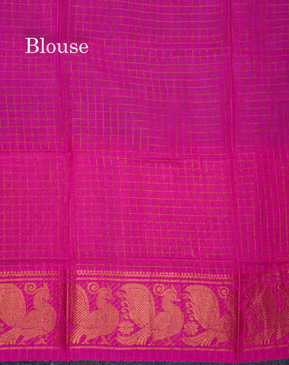 Beautiful Purple Pure Cotton Saree With Contrast Magenta Pink Traditional Kathakali Design Border