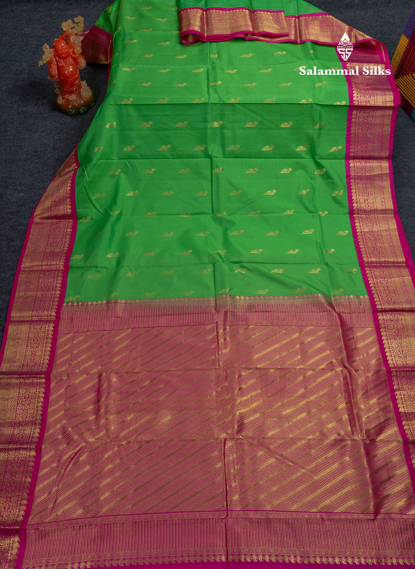 Kanjivaram Pure Silk Saree Parrot Green With Magenta Pink Blouse