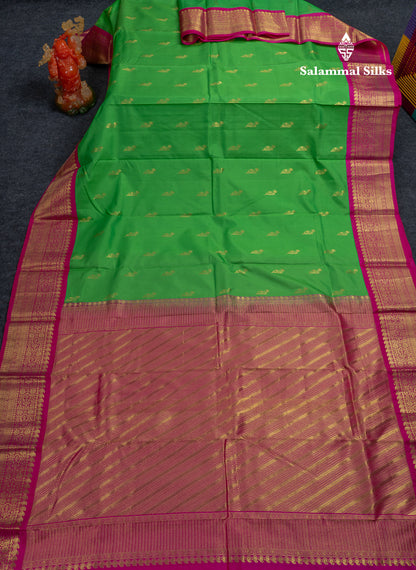 Kanjivaram Pure Silk Saree Parrot Green With Magenta Pink Blouse