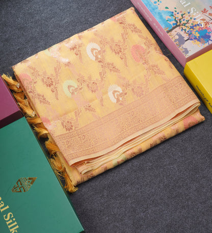 Light Green Meenakari Work Cotton Mix Saree With Self Blouse