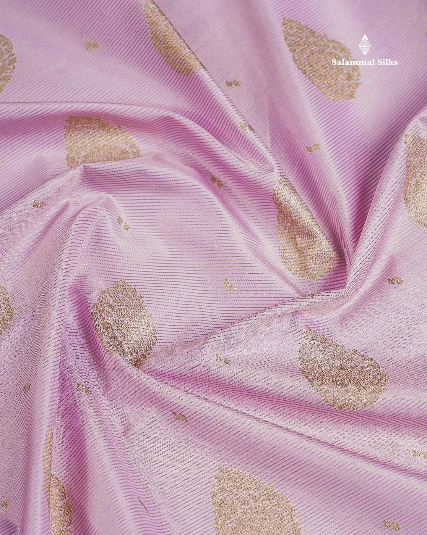 Semi Silk Saree - Pastel Lavender Vaira Oosi Lines With Butta Along With Contrast Dark Brown Traditional Border