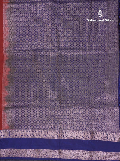 Beautiful Rust Orange Semi Soft Silk Saree With Contrast Navy Blue Traditional Rettapet Border