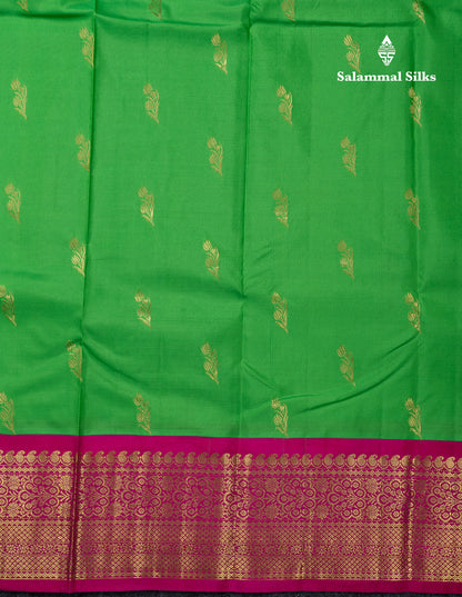 Kanjivaram Pure Silk Saree Parrot Green With Magenta Pink Blouse