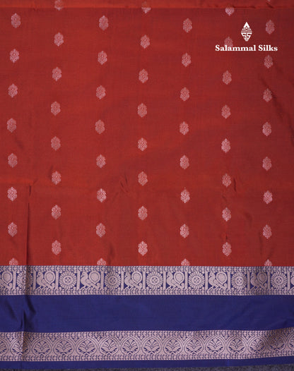 Beautiful Rust Orange Semi Soft Silk Saree With Contrast Navy Blue Traditional Rettapet Border