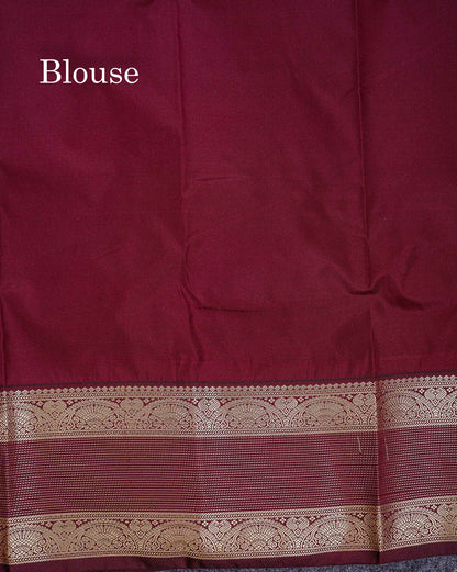 Semi Silk Saree - Pastel Lavender Vaira Oosi Lines With Butta Along With Contrast Dark Brown Traditional Border