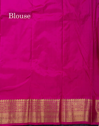 Kanjivaram Pure Silk Saree Parrot Green With Magenta Pink Blouse