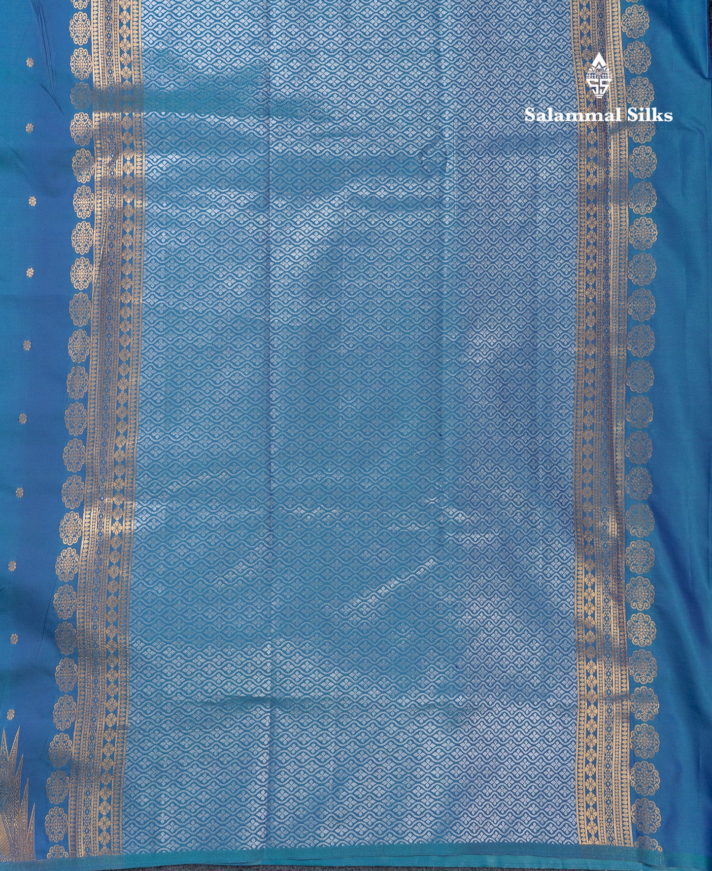 Beautiful Dual Tone Peacock Blue Semi Silk Saree With Traditional Silver & Gold Zari Temple Border