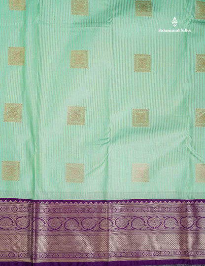 Semi Silk Saree - Rexona Green Butta With Lines Along With Contrast Dark Purple Traditional Border