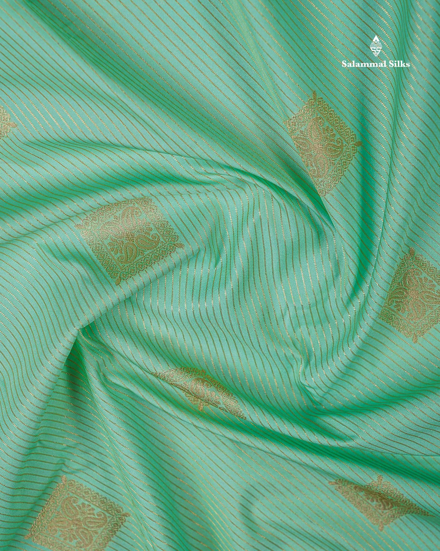Semi Silk Saree - Rexona Green Butta With Lines Along With Contrast Dark Purple Traditional Border