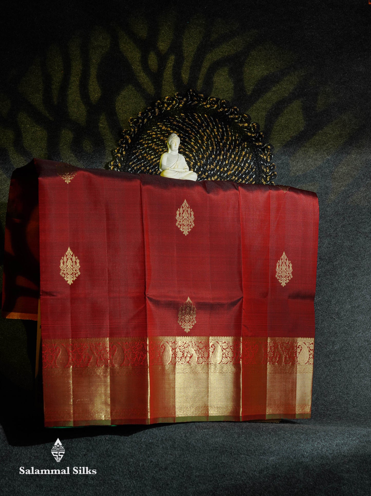 Beautiful Pure Silk Pattu Pavadai (Dark Maroon) With Contrast Bottle Green Blouse 45"