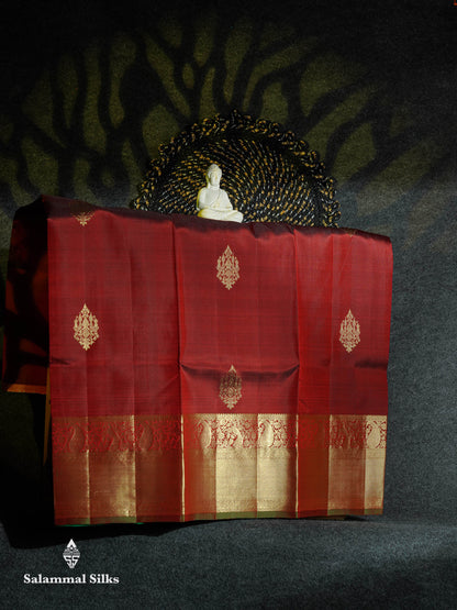 Beautiful Pure Silk Pattu Pavadai (Dark Maroon) With Contrast Bottle Green Blouse 45"