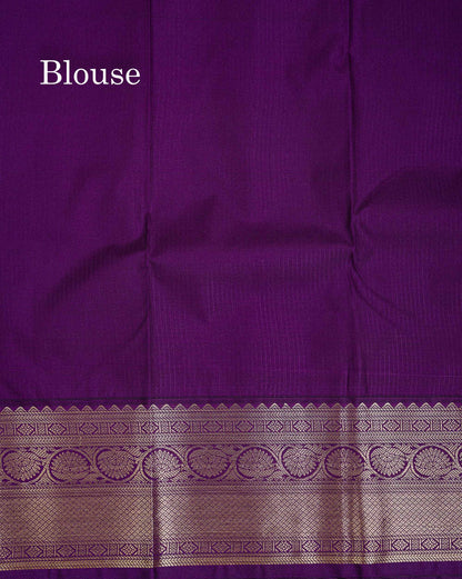 Semi Silk Saree - Rexona Green Butta With Lines Along With Contrast Dark Purple Traditional Border