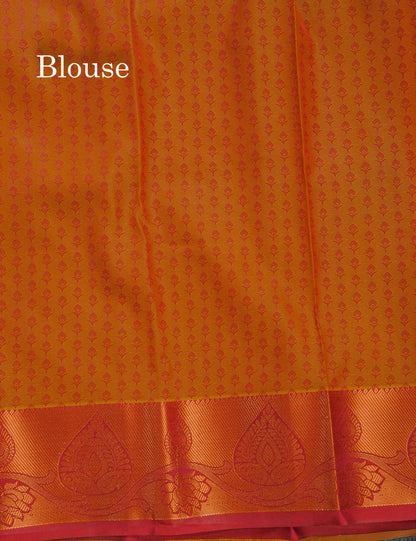Semi Silk Saree - Yellow Colour Body With Contrast Brown Blouse