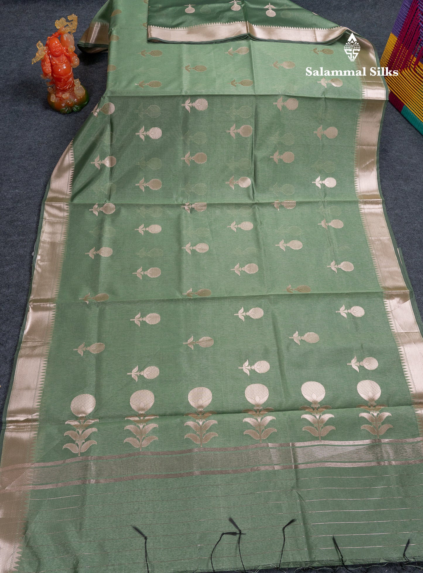 Beautiful Light Green Semi Tussar Fancy Saree With Medium Border