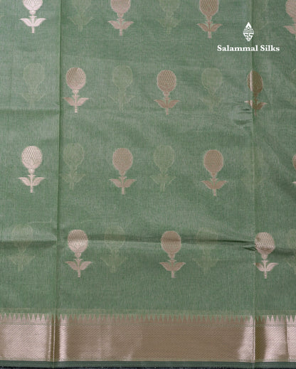 Beautiful Light Green Semi Tussar Fancy Saree With Medium Border