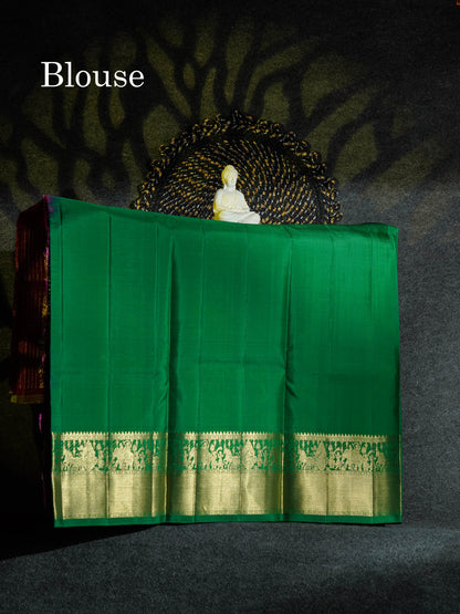Beautiful Pure Silk Pattu Pavadai Checks (Magenta) With Contrast Bottle Green Blouse 45"