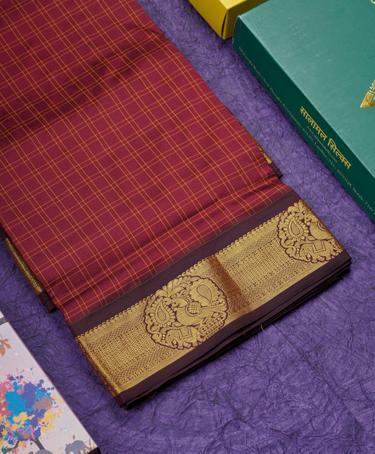 9.5 Yards Semi Silk Saree Maroon With Traditional Border