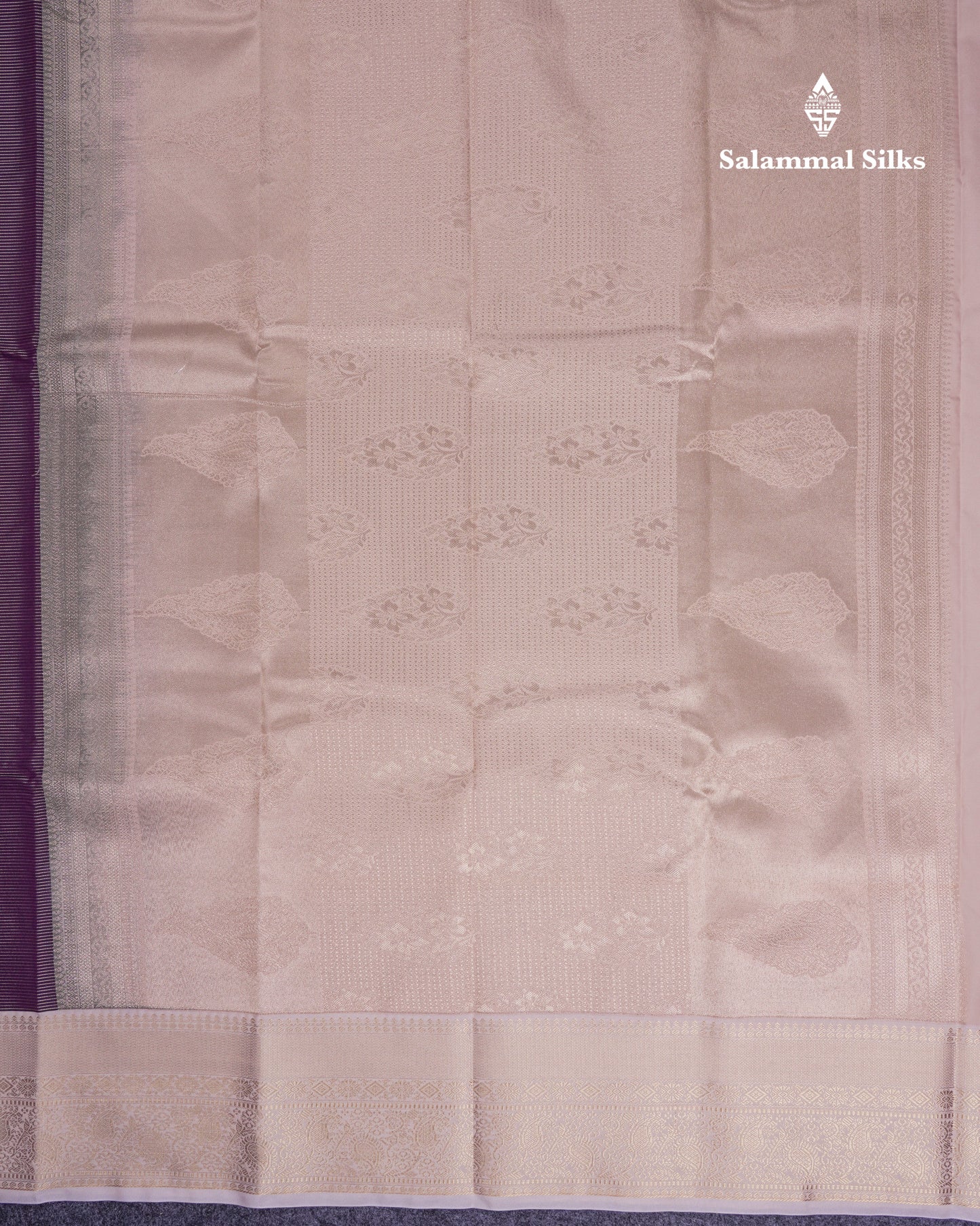 Beautiful Dark Violet Vaira Oosi Lines With Butta Semi Silk Saree With Contrast Cream Traditional Border