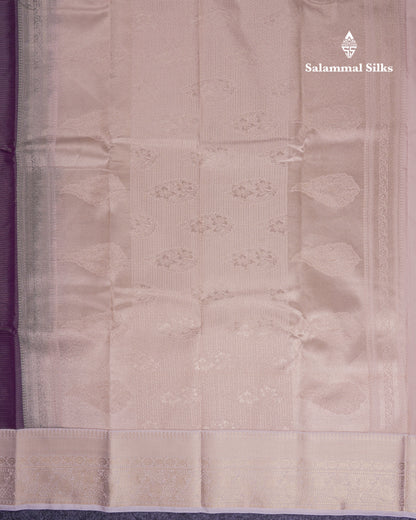 Beautiful Dark Violet Vaira Oosi Lines With Butta Semi Silk Saree With Contrast Cream Traditional Border
