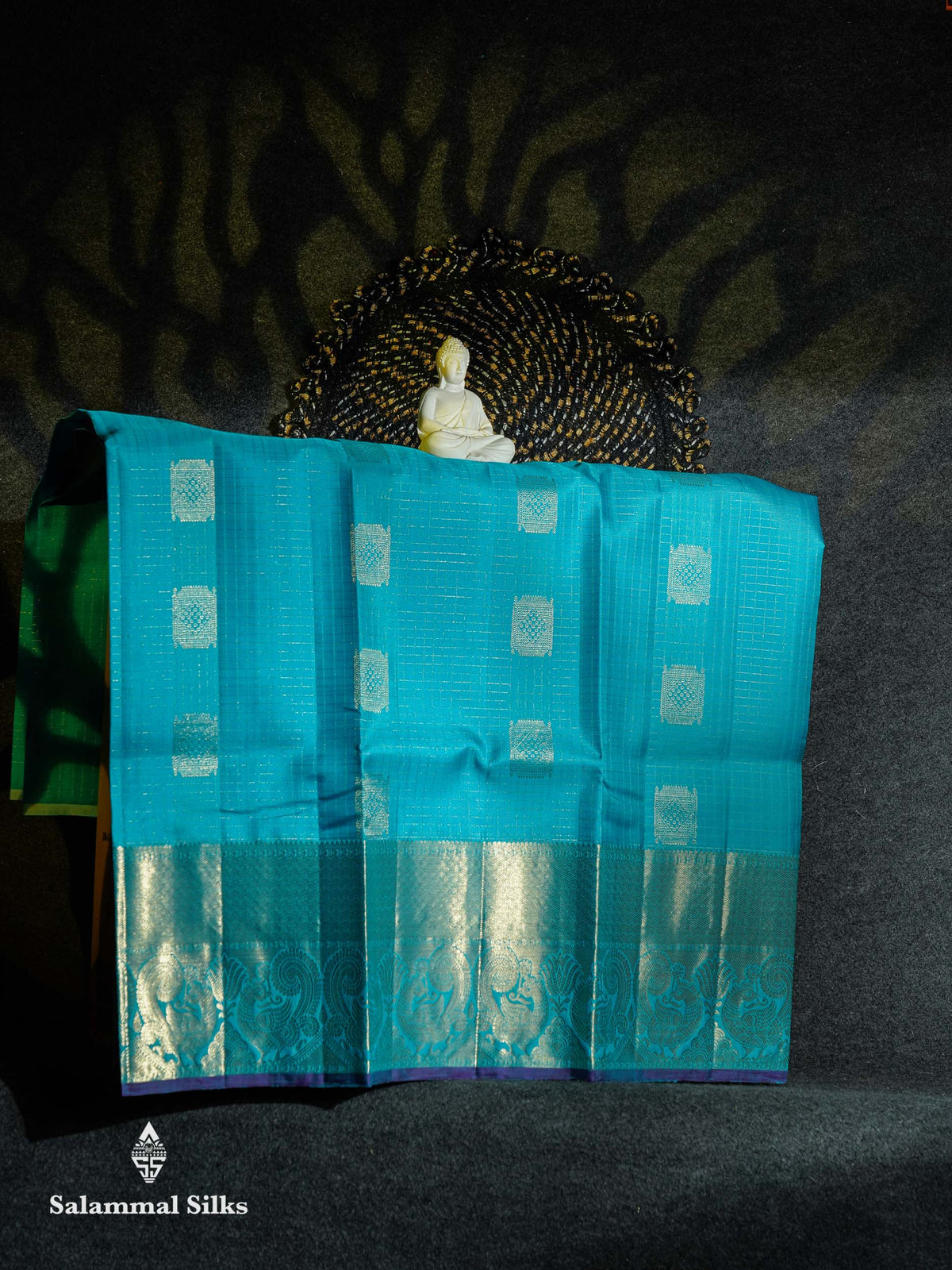 Beautiful Pure Silk Pattu Pavadai Checks (Light Ramar Blue) With Contrast Dark Purple Blouse 45"