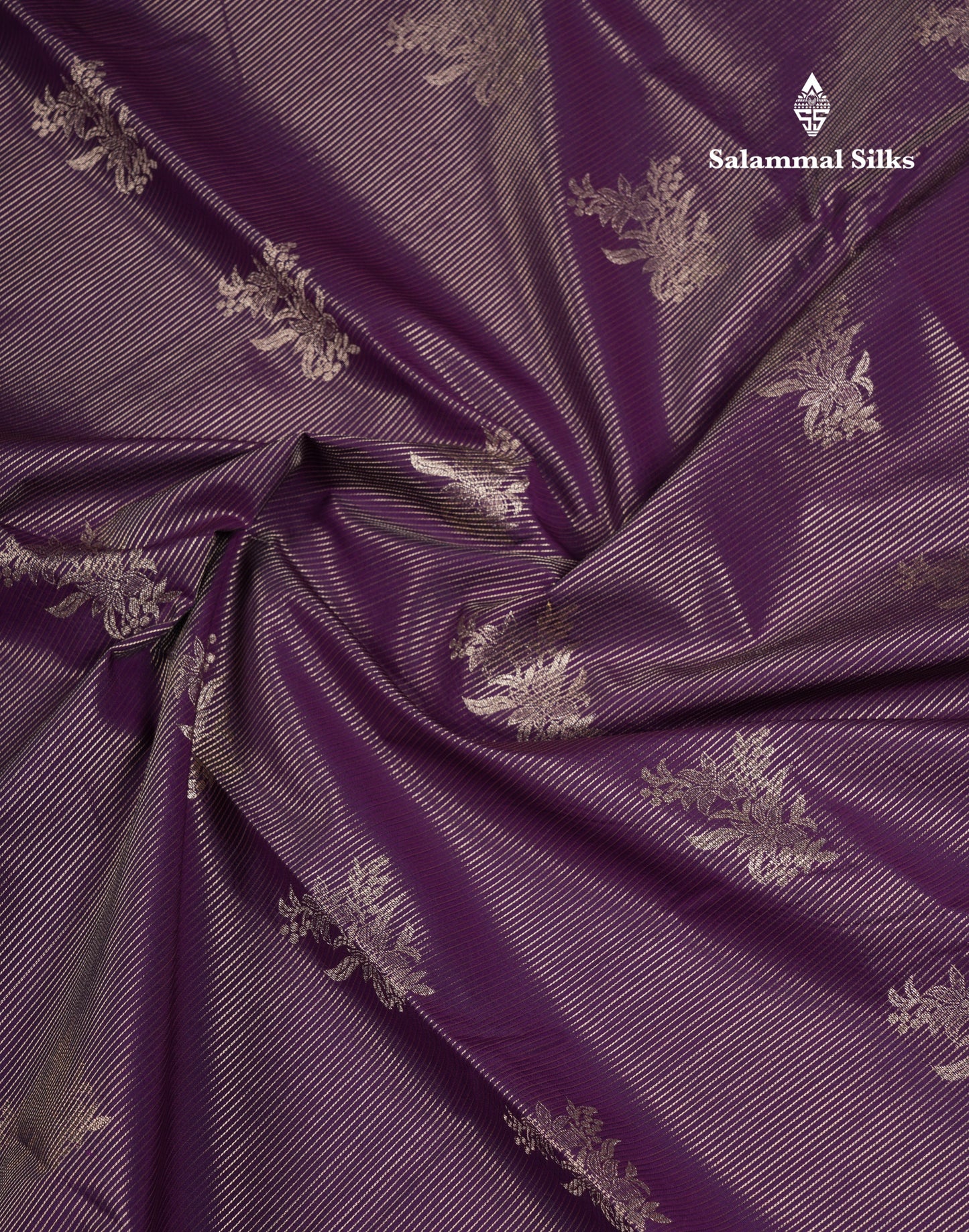 Beautiful Dark Violet Vaira Oosi Lines With Butta Semi Silk Saree With Contrast Cream Traditional Border