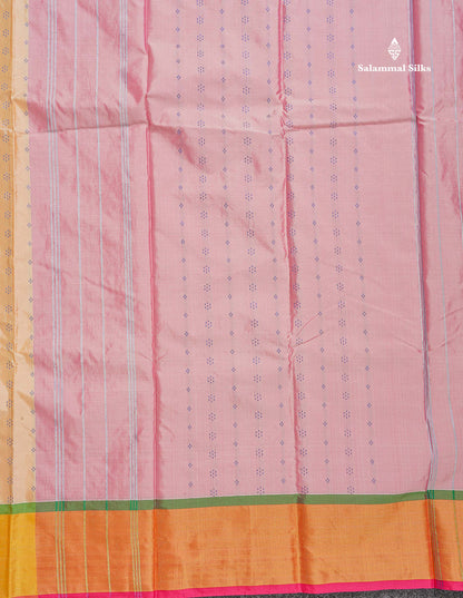 Semi Silk Saree - Beige Colour Body With Contrast Baby Pink Blouse