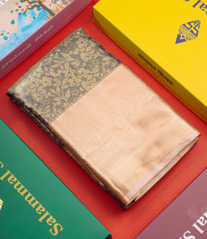 Blue Shade Bridal Tissue Semi Silk Saree With Contrast Peach Border