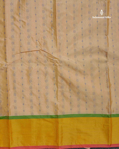 Semi Silk Saree - Beige Colour Body With Contrast Baby Pink Blouse