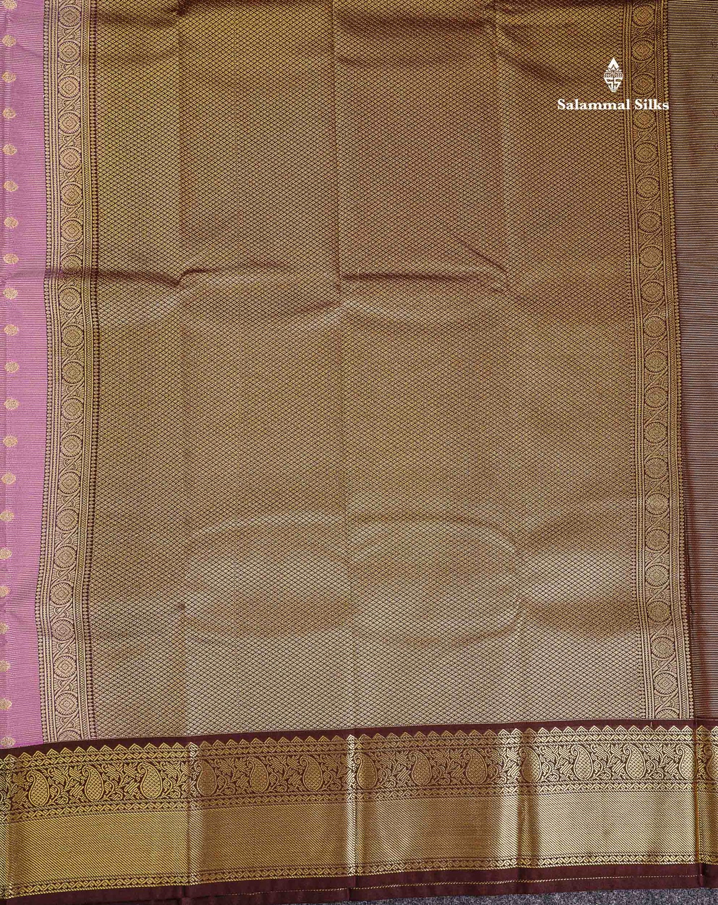 Semi Silk Saree - Light Lavender Traditional Buttas With Vaira Oosi Lines Along With Contrast Dark Brown Border