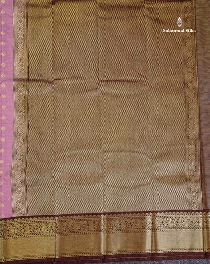 Semi Silk Saree - Light Lavender Traditional Buttas With Vaira Oosi Lines Along With Contrast Dark Brown Border