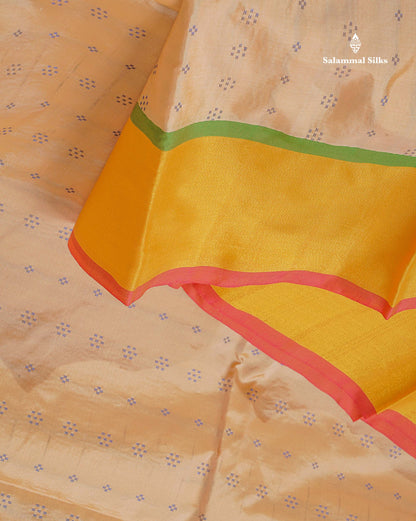 Semi Silk Saree - Beige Colour Body With Contrast Baby Pink Blouse