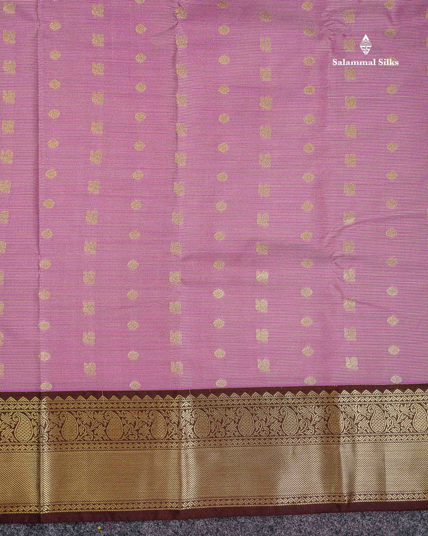 Semi Silk Saree - Light Lavender Traditional Buttas With Vaira Oosi Lines Along With Contrast Dark Brown Border