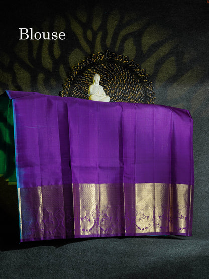 Beautiful Pure Silk Pattu Pavadai Checks (Light Ramar Blue) With Contrast Dark Purple Blouse 45"