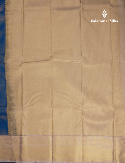 Beautiful Ramar Blue Checks With Butta Semi Silk Saree With Contrast Sandal Traditional Border