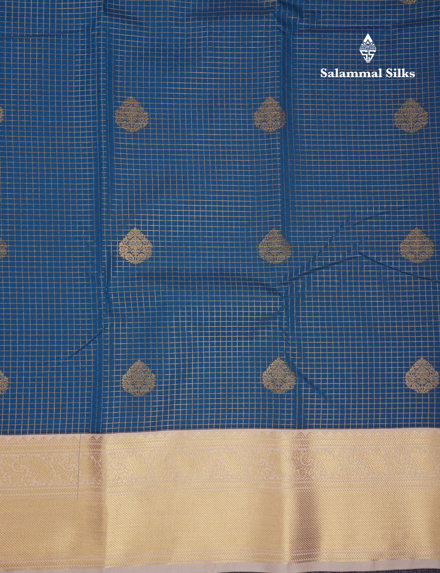 Beautiful Ramar Blue Checks With Butta Semi Silk Saree With Contrast Sandal Traditional Border