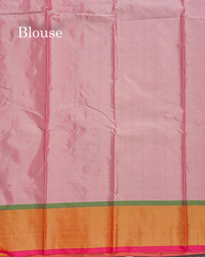 Semi Silk Saree - Beige Colour Body With Contrast Baby Pink Blouse