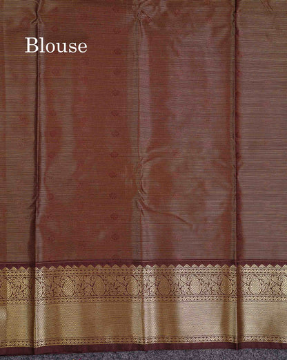 Semi Silk Saree - Light Lavender Traditional Buttas With Vaira Oosi Lines Along With Contrast Dark Brown Border