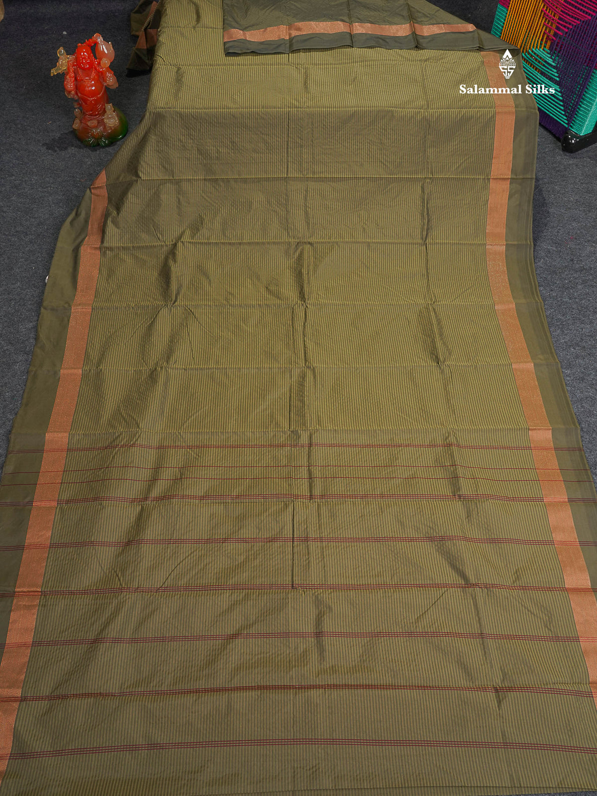 Semi Silk Saree - Dual Tone Olive Green Colour Body With Zari Border