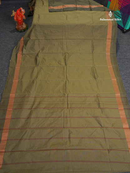 Semi Silk Saree - Dual Tone Olive Green Colour Body With Zari Border