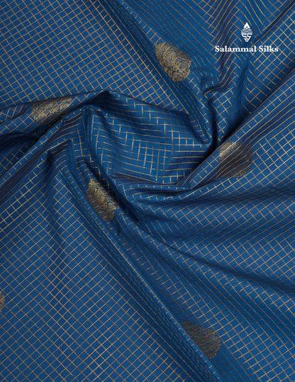 Beautiful Ramar Blue Checks With Butta Semi Silk Saree With Contrast Sandal Traditional Border