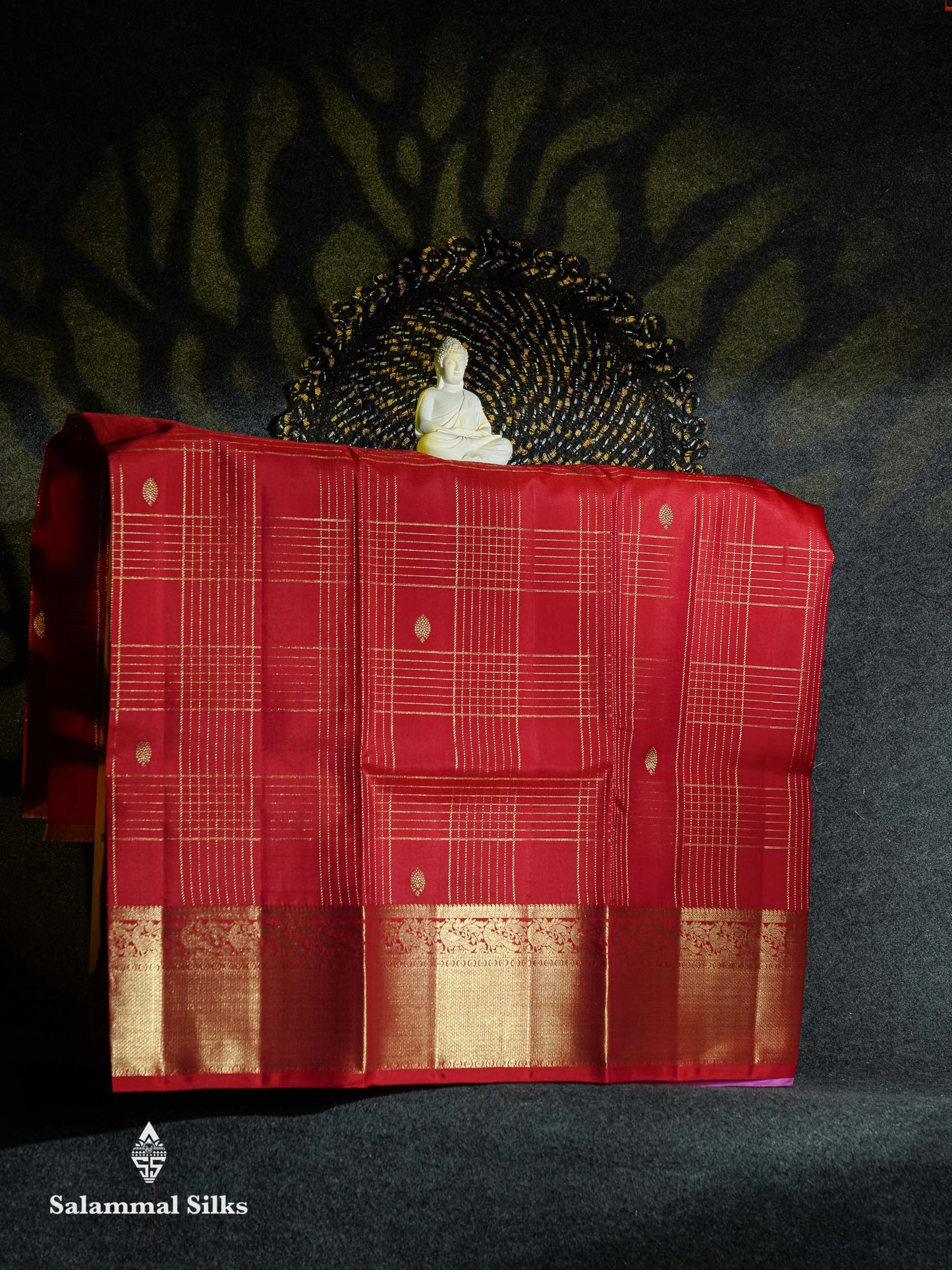 Beautiful Pure Silk Pattu Pavadai Checks (Redish Maroon) With Contrast Light Pink Blouse 45"