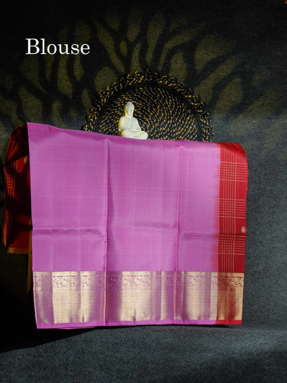 Beautiful Pure Silk Pattu Pavadai Checks (Redish Maroon) With Contrast Light Pink Blouse 45"