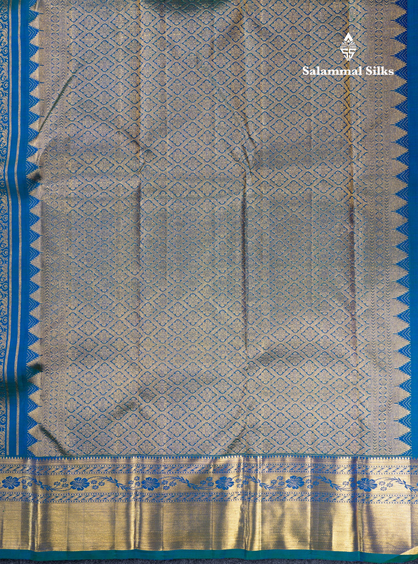 Dual Tone Peacock Blue Menakari Work Bridal Pure Kanjivaram Silk Saree With Traditional Border