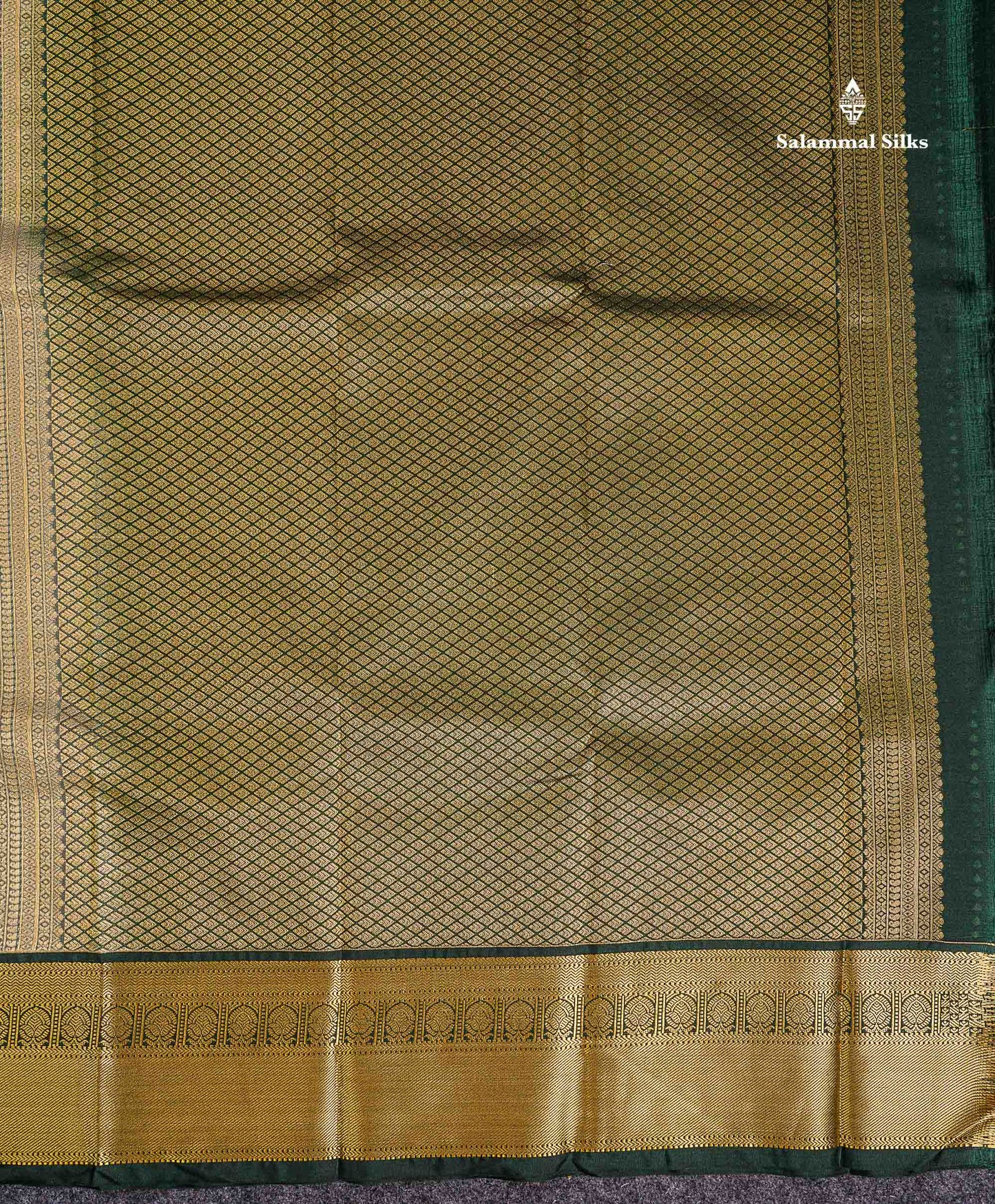Semi Silk Saree - Bottle Green Butta With Lines Along With Contrast Mustard Yellow Traditional Border