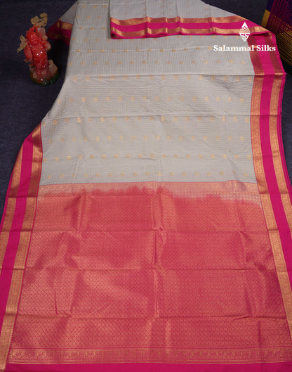 Beautiful Grey White Checks With Butta Semi Silk Saree With Contrast Pink Traditional Rettapet Border