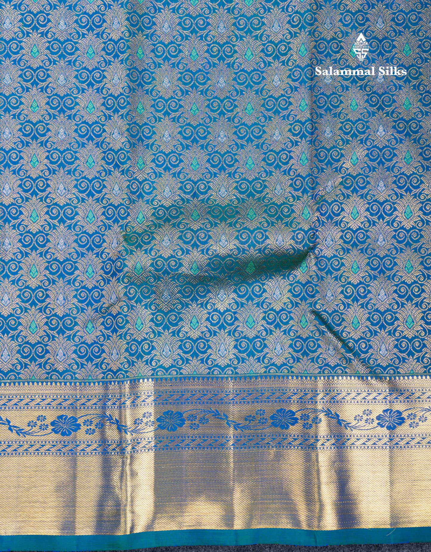 Dual Tone Peacock Blue Menakari Work Bridal Pure Kanjivaram Silk Saree With Traditional Border