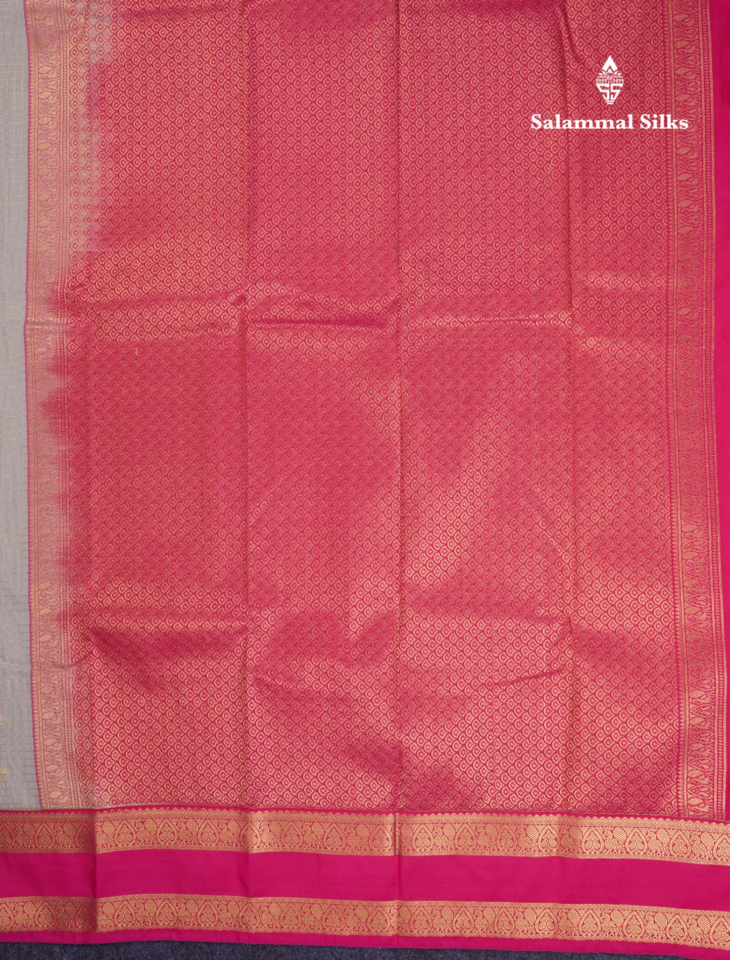 Beautiful Grey White Checks With Butta Semi Silk Saree With Contrast Pink Traditional Rettapet Border