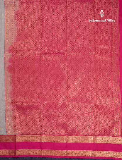Beautiful Grey White Checks With Butta Semi Silk Saree With Contrast Pink Traditional Rettapet Border