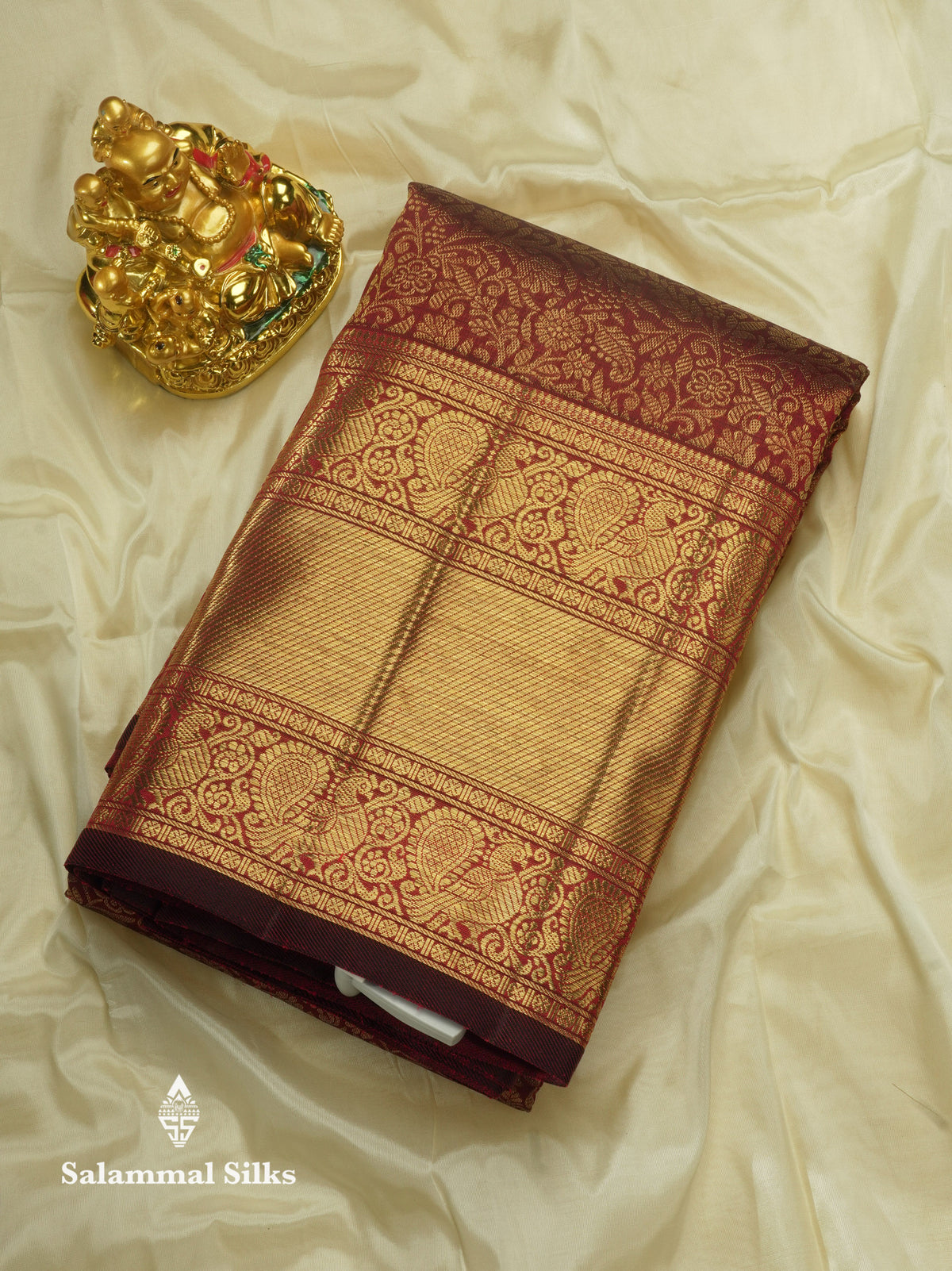 Dark Maroon Pure Kanjivaram Silk Saree (2G) Zari With TraditionalGold Zari Border