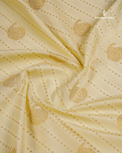 Semi Silk Saree - Bottle Green Butta With Lines Along With Contrast Mustard Yellow Traditional Border